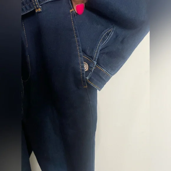 NWOT - Dark Stretch Belted Denim Jumpsuit - Small - Picture 3 of 6